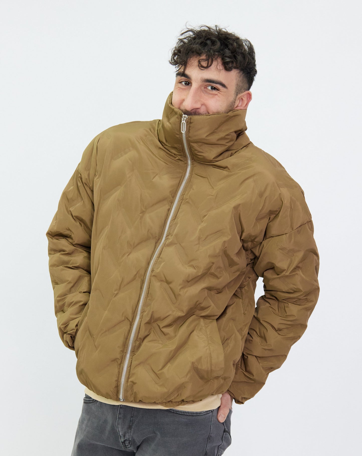 Men's bomber jacket, quilted winter jacket, oversized fit, model M1038, khaki or blue