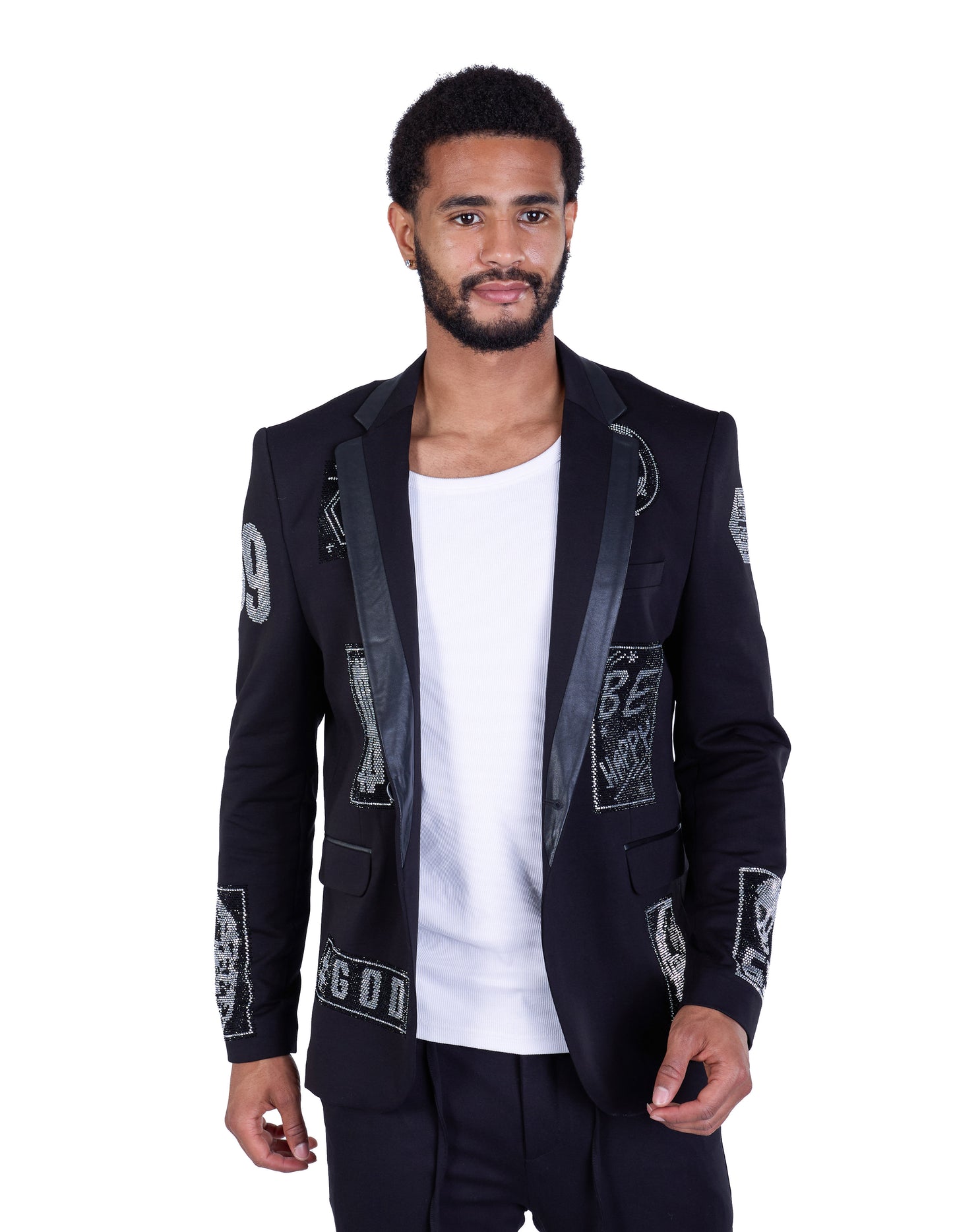 DENIM DISTRIQT Herren Sakko, Jersey Blazer, Strass Motive, Modell DQT6