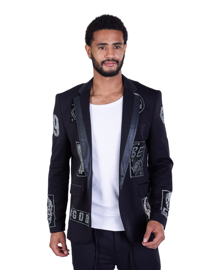 DENIM DISTRIQT Herren Sakko, Jersey Blazer, Strass Motive, Modell DQT6