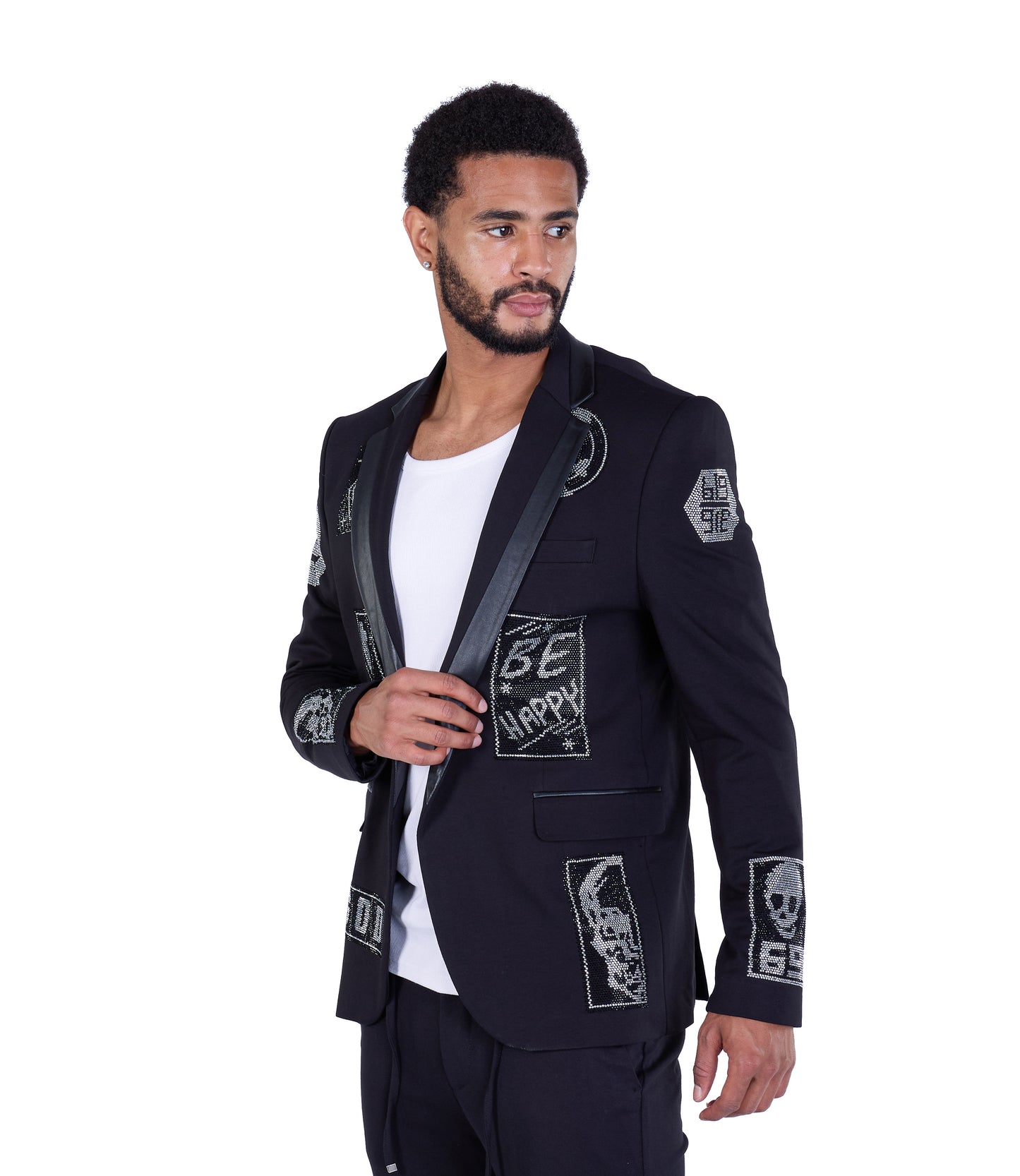 DENIM DISTRIQT Herren Sakko, Jersey Blazer, Strass Motive, Modell DQT6