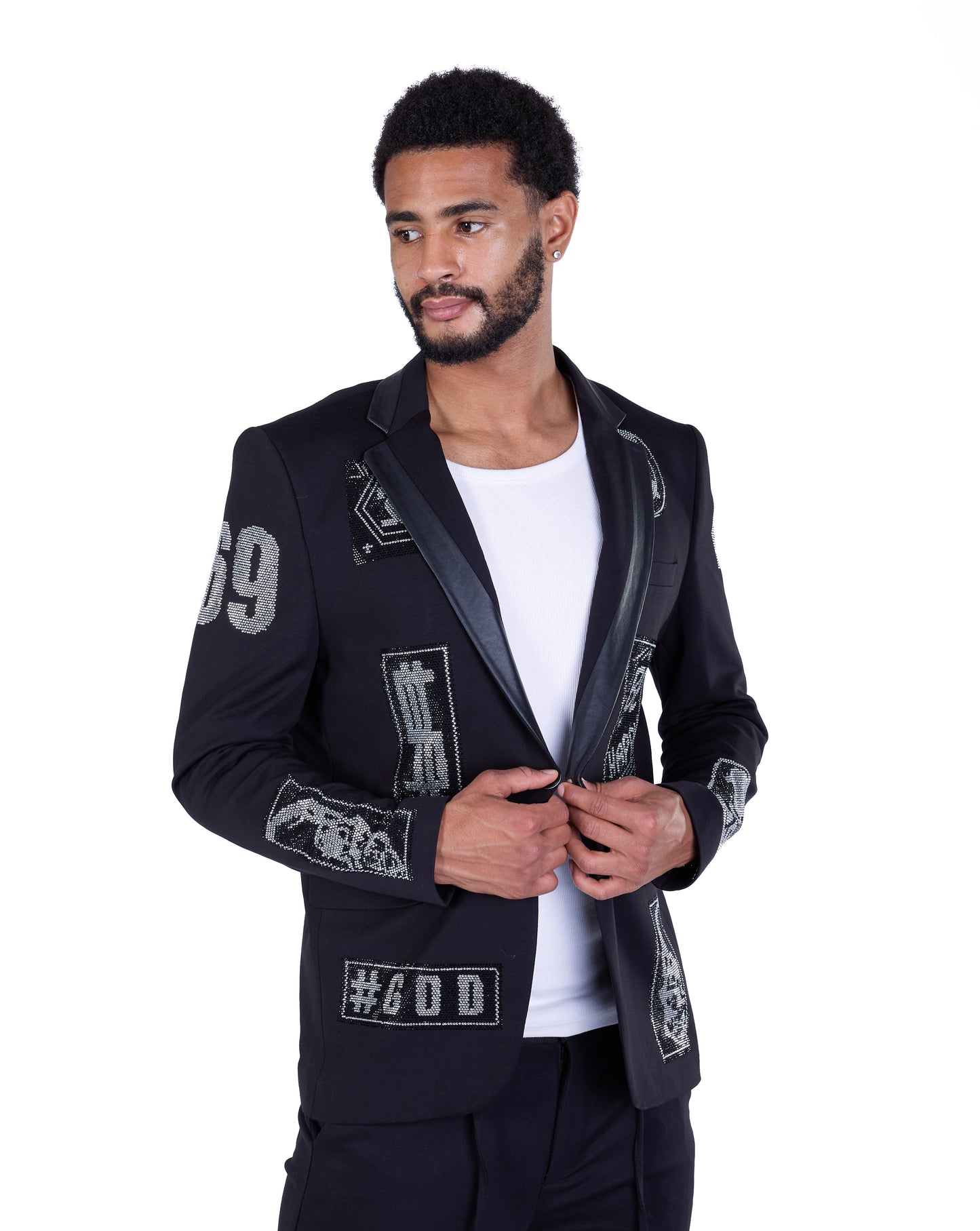 DENIM DISTRIQT Herren Sakko, Jersey Blazer, Strass Motive, Modell DQT6