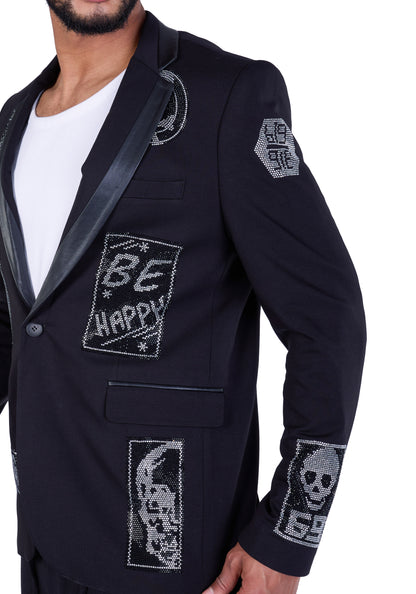 DENIM DISTRIQT Herren Sakko, Jersey Blazer, Strass Motive, Modell DQT6