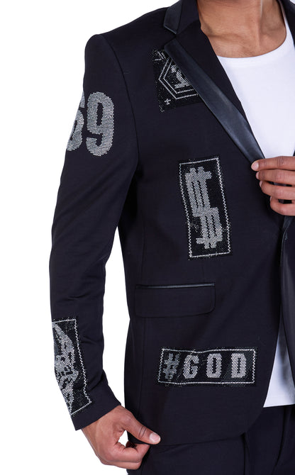 DENIM DISTRIQT Herren Sakko, Jersey Blazer, Strass Motive, Modell DQT6