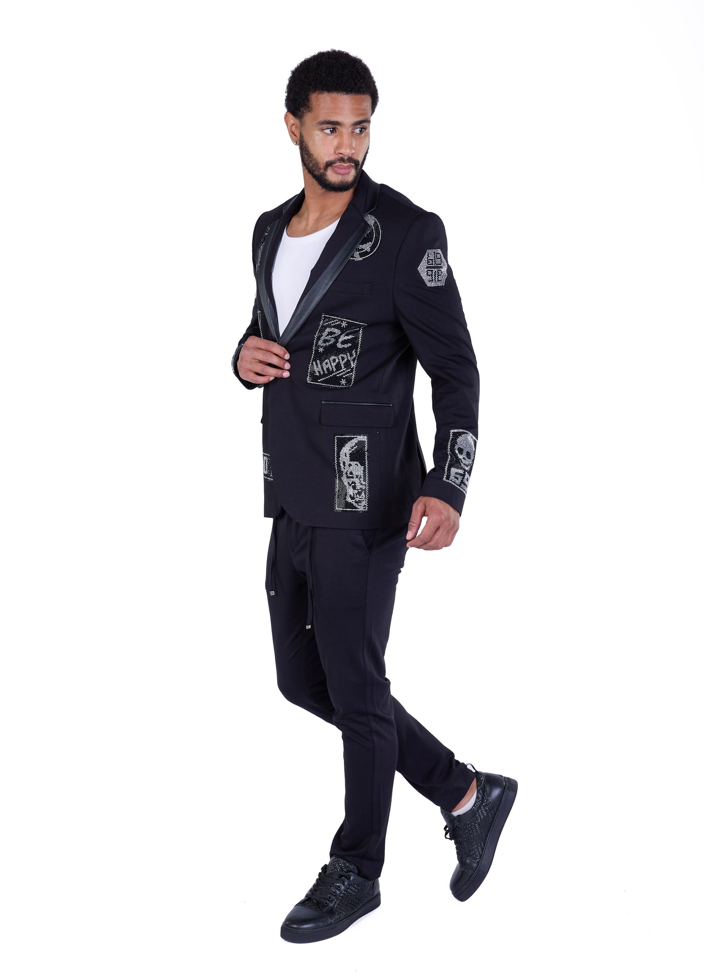 DENIM DISTRIQT Herren Sakko, Jersey Blazer, Strass Motive, Modell DQT6