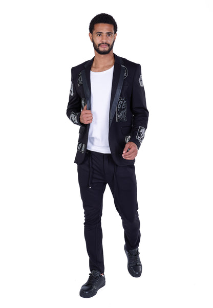DENIM DISTRIQT Herren Sakko, Jersey Blazer, Strass Motive, Modell DQT6