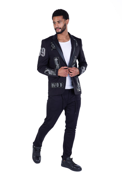 DENIM DISTRIQT Herren Sakko, Jersey Blazer, Strass Motive, Modell DQT6