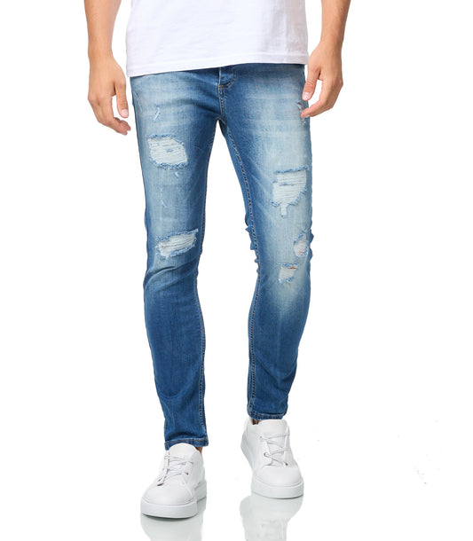 Men's jeans skinny fit, destroyed look, model DH5020, blue