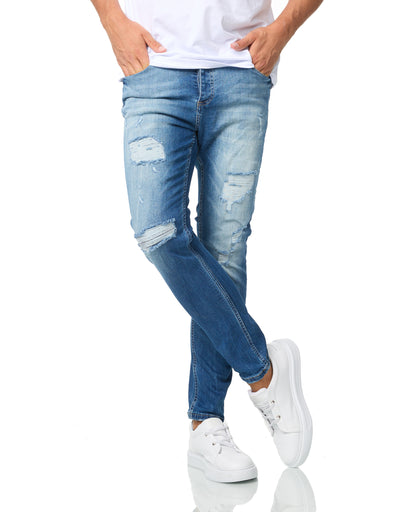 Herren Jeans Skinny Fit, Destroyed Look, Modell DH5020, Blau