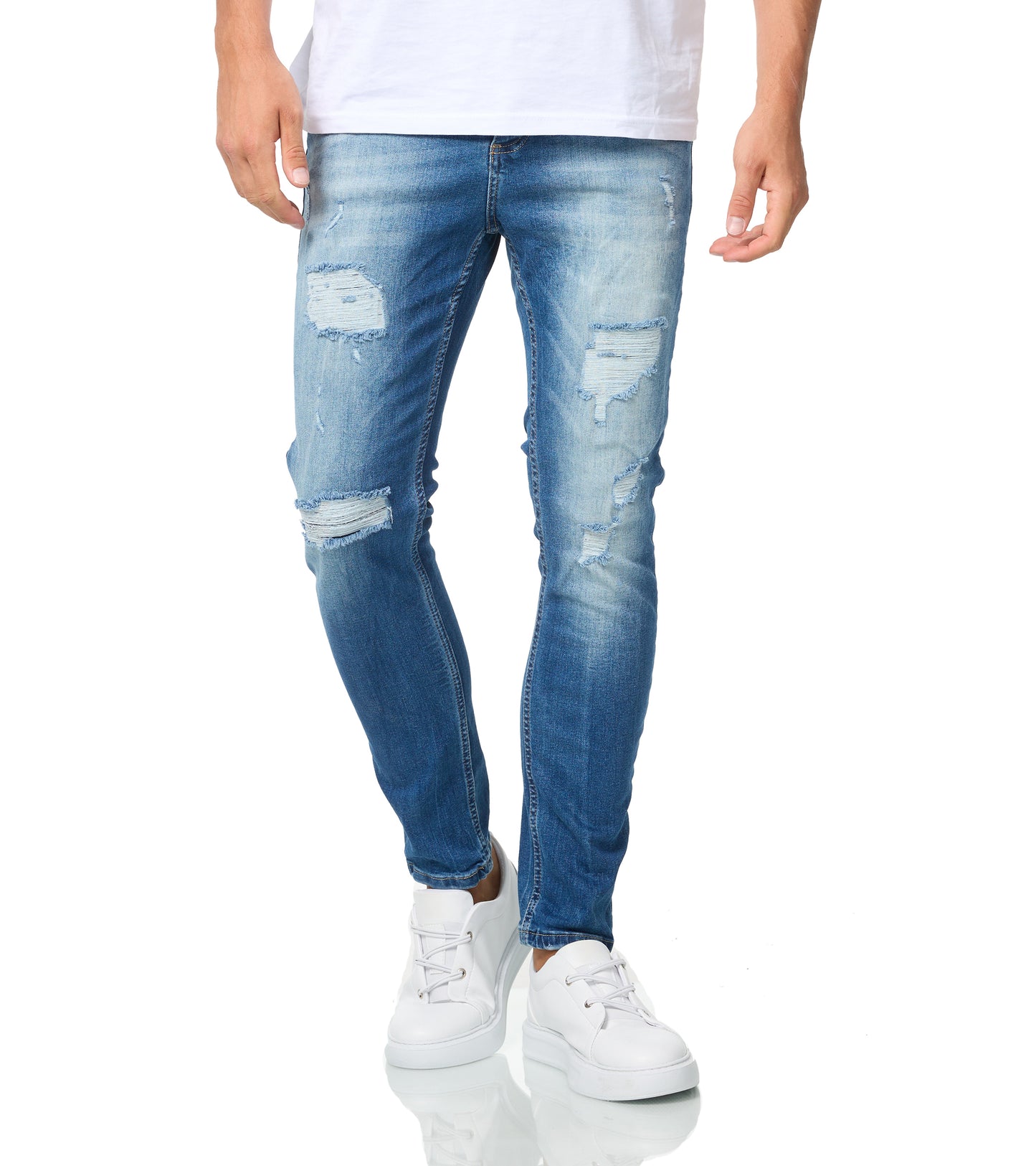 Herren Jeans Skinny Fit, Destroyed Look, Modell DH5020, Blau