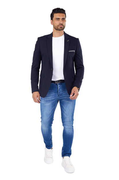 DENIM DISTRIQT Herren Sakko, Sportliches Jersey Sakko, Slim Fit, Modell DQ1307, Navy