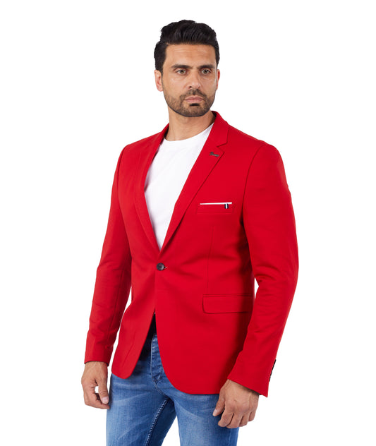 DENIM DISTRIQT Herren Sakko, Sportliches Jersey Sakko, Slim Fit, Modell DQ1307, Rot