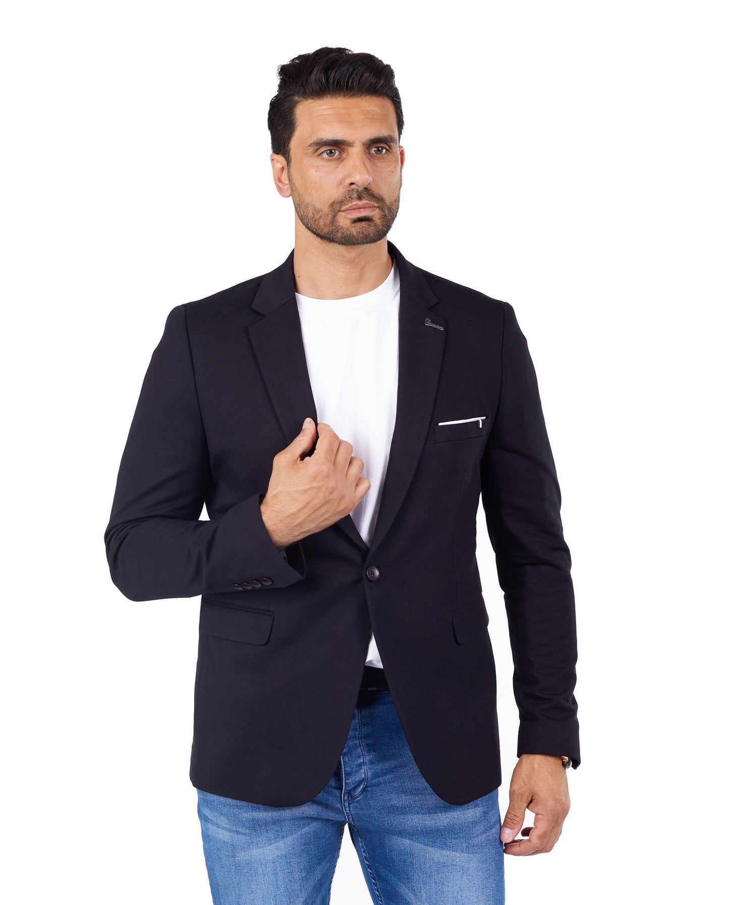 DENIM DISTRIQT Herren Sakko, Sportliches Jersey Sakko, Slim Fit, Modell DQ1307, Schwarz