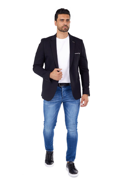 DENIM DISTRIQT Herren Sakko, Sportliches Jersey Sakko, Slim Fit, Modell DQ1307, Schwarz