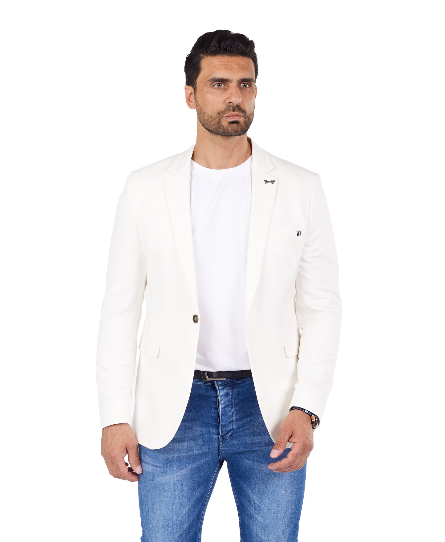 DENIM DISTRIQT Herren Sakko, Sportliches Jersey Sakko, Slim Fit, Modell DQ1307, Weiß