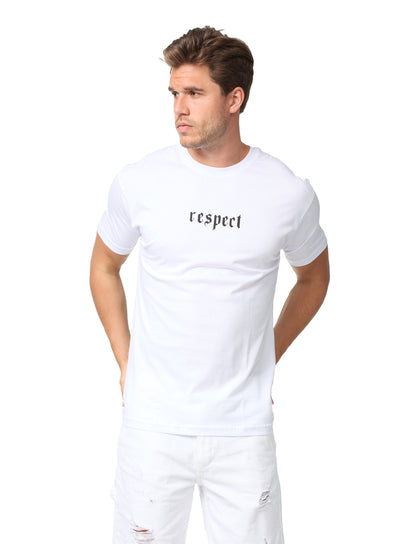 Herren T-Shirt, Slim Fit, "RESPECT" Druck, Modell Y031, Weiß, Gelb, Braun oder Schwarz