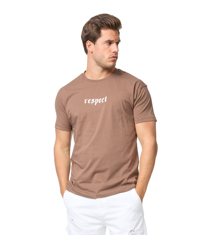 Herren T-Shirt, Slim Fit, "RESPECT" Druck, Modell Y031, Weiß, Gelb, Braun oder Schwarz