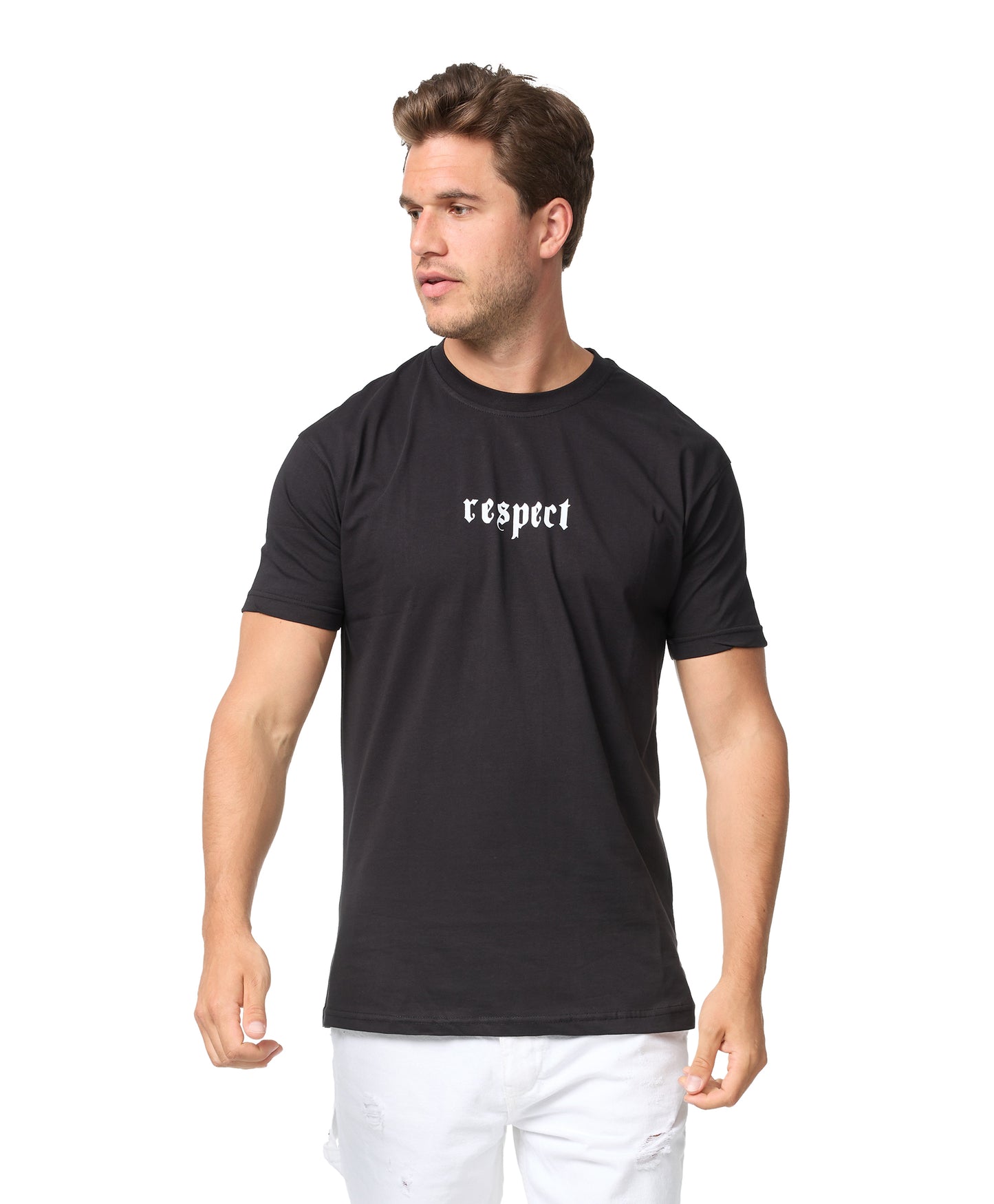 Herren T-Shirt, Slim Fit, "RESPECT" Druck, Modell Y031, Weiß, Gelb, Braun oder Schwarz