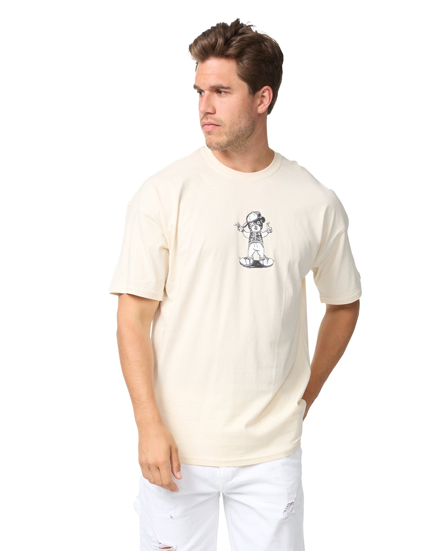 Men's T-shirt, oversize fit, "Mentalist" print, model Y118, white