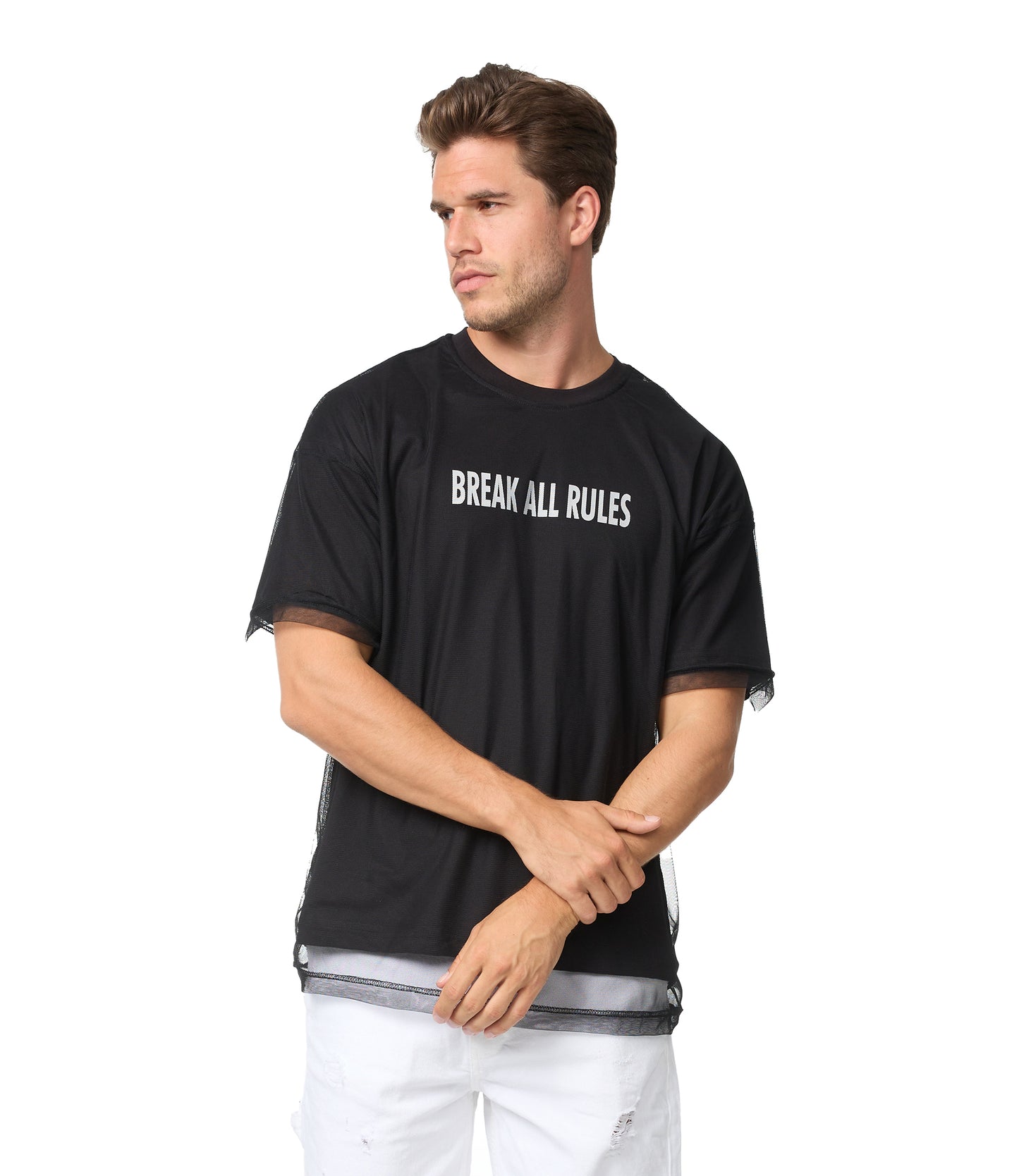 Herren T-Shirt, Oversize Fit, "BREAK ALL RULES", Modell 23Y-333, Weiß oder Schwarz