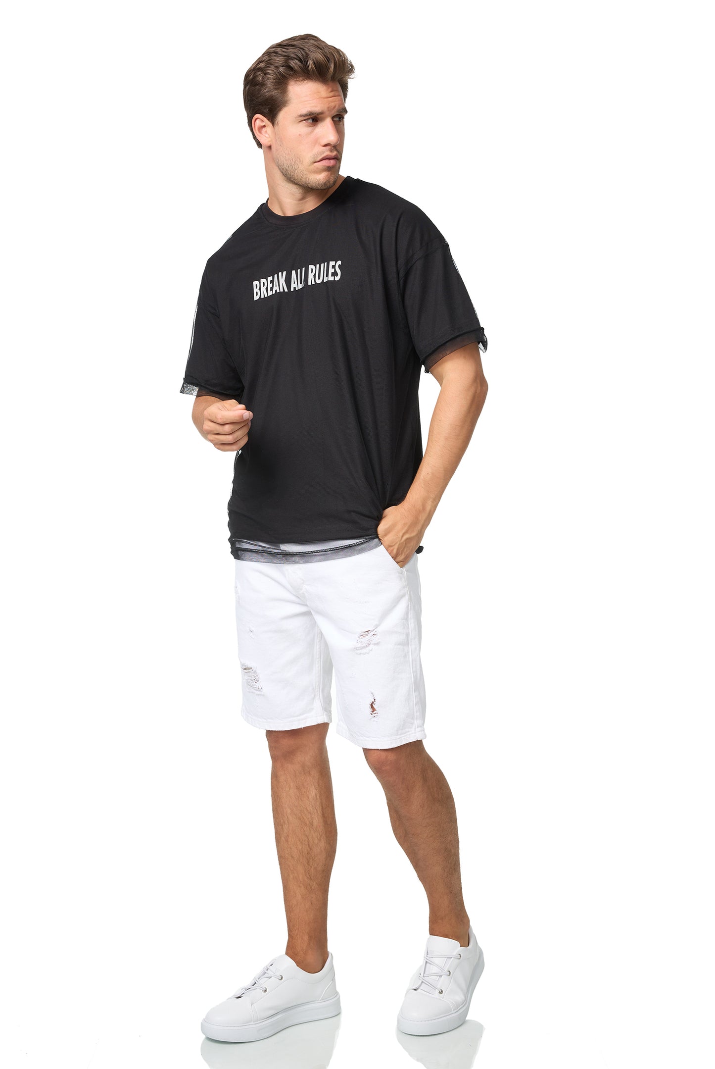 Herren T-Shirt, Oversize Fit, "BREAK ALL RULES", Modell 23Y-333, Weiß oder Schwarz