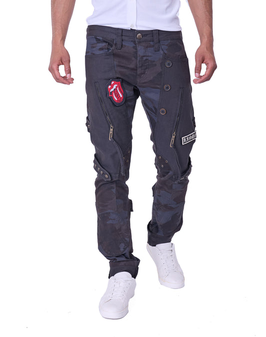 KINGZ Herren Designer Camouflage Jeans, Rregular Fit, Modell 1585 Army