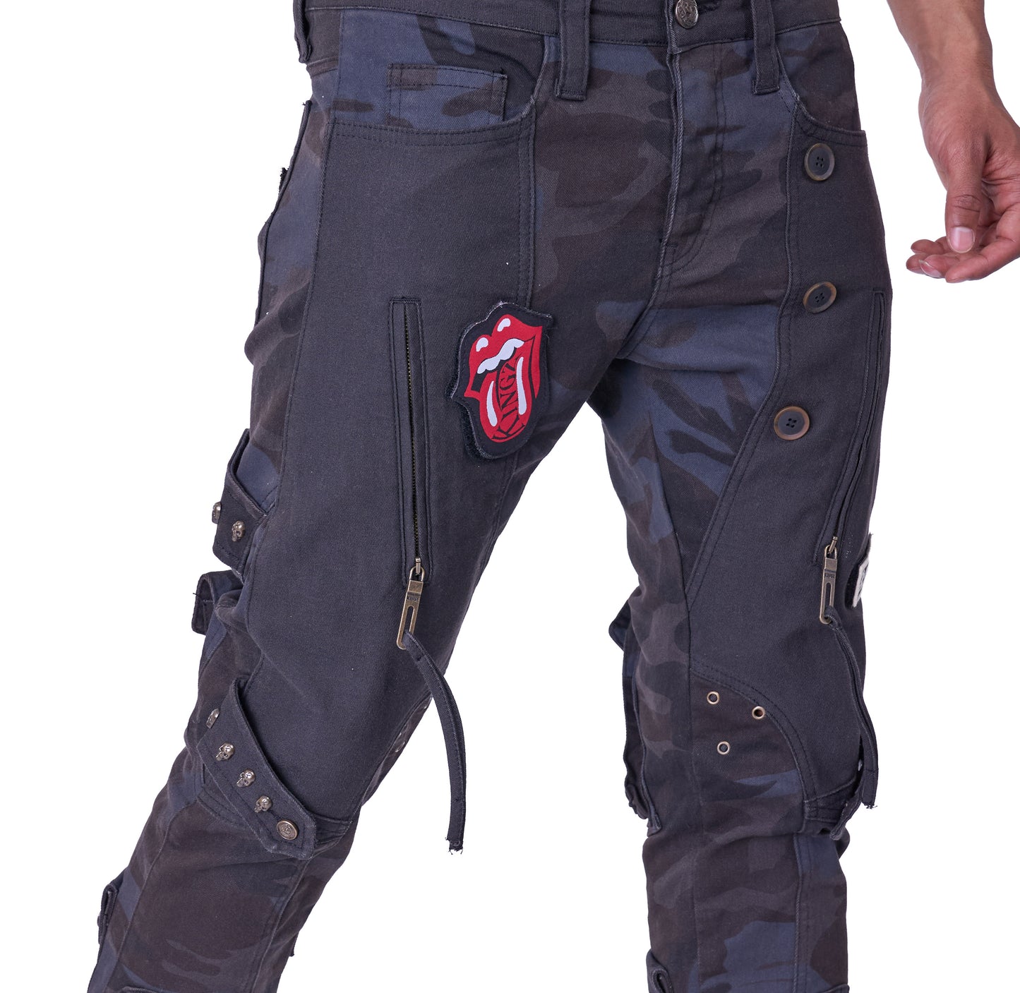 KINGZ Herren Designer Camouflage Jeans, Rregular Fit, Modell 1585 Army