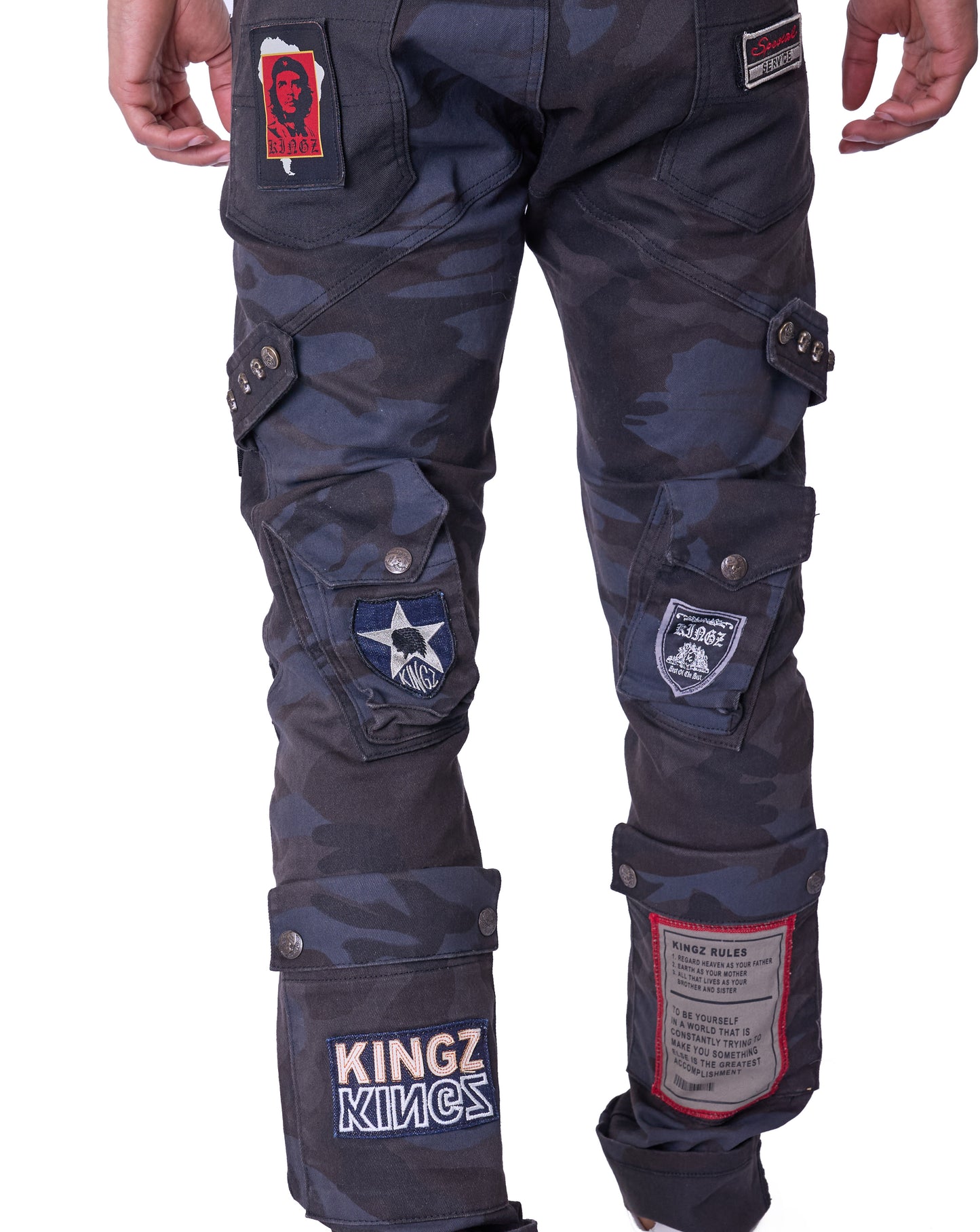 KINGZ Herren Designer Camouflage Jeans, Rregular Fit, Modell 1585 Army