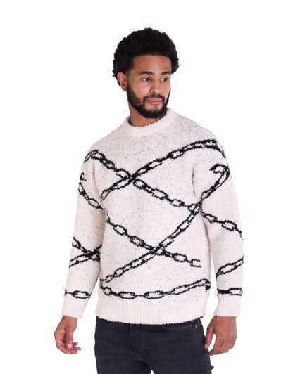 Warmer Strickpullover, Slim Fit mit Druck Modell DQ TK003, Beige und Schwarz