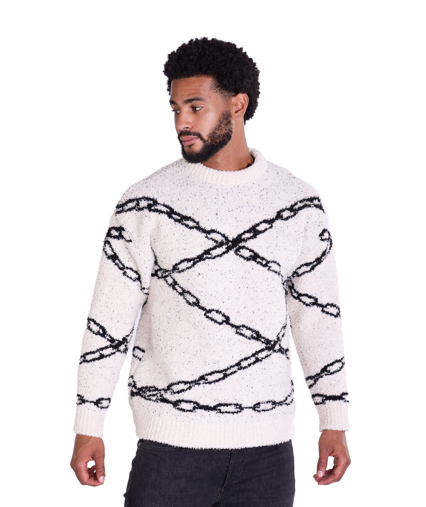 Warmer Strickpullover, Slim Fit mit Druck Modell DQ TK003, Beige und Schwarz