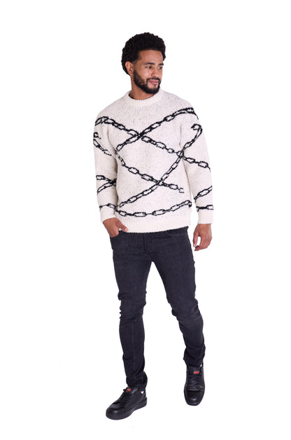 Warmer Strickpullover, Slim Fit mit Druck Modell DQ TK003, Beige und Schwarz