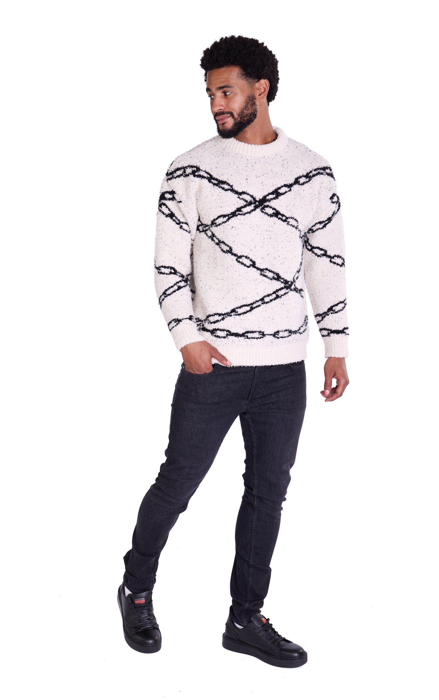 Warmer Strickpullover, Slim Fit mit Druck Modell DQ TK003, Beige und Schwarz