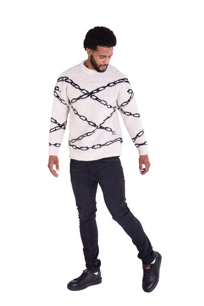 Warmer Strickpullover, Slim Fit mit Druck Modell DQ TK003, Beige und Schwarz