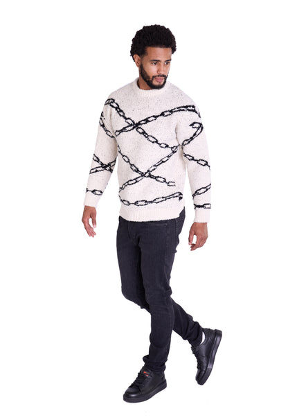 Warmer Strickpullover, Slim Fit mit Druck Modell DQ TK003, Beige und Schwarz