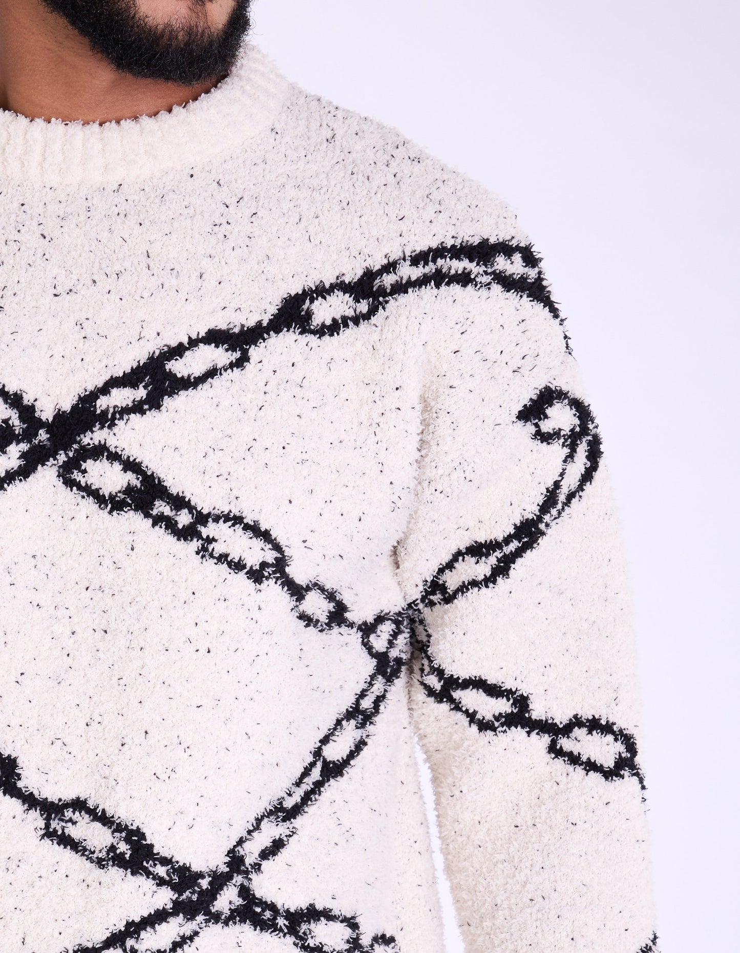 Warmer Strickpullover, Slim Fit mit Druck Modell DQ TK003, Beige und Schwarz