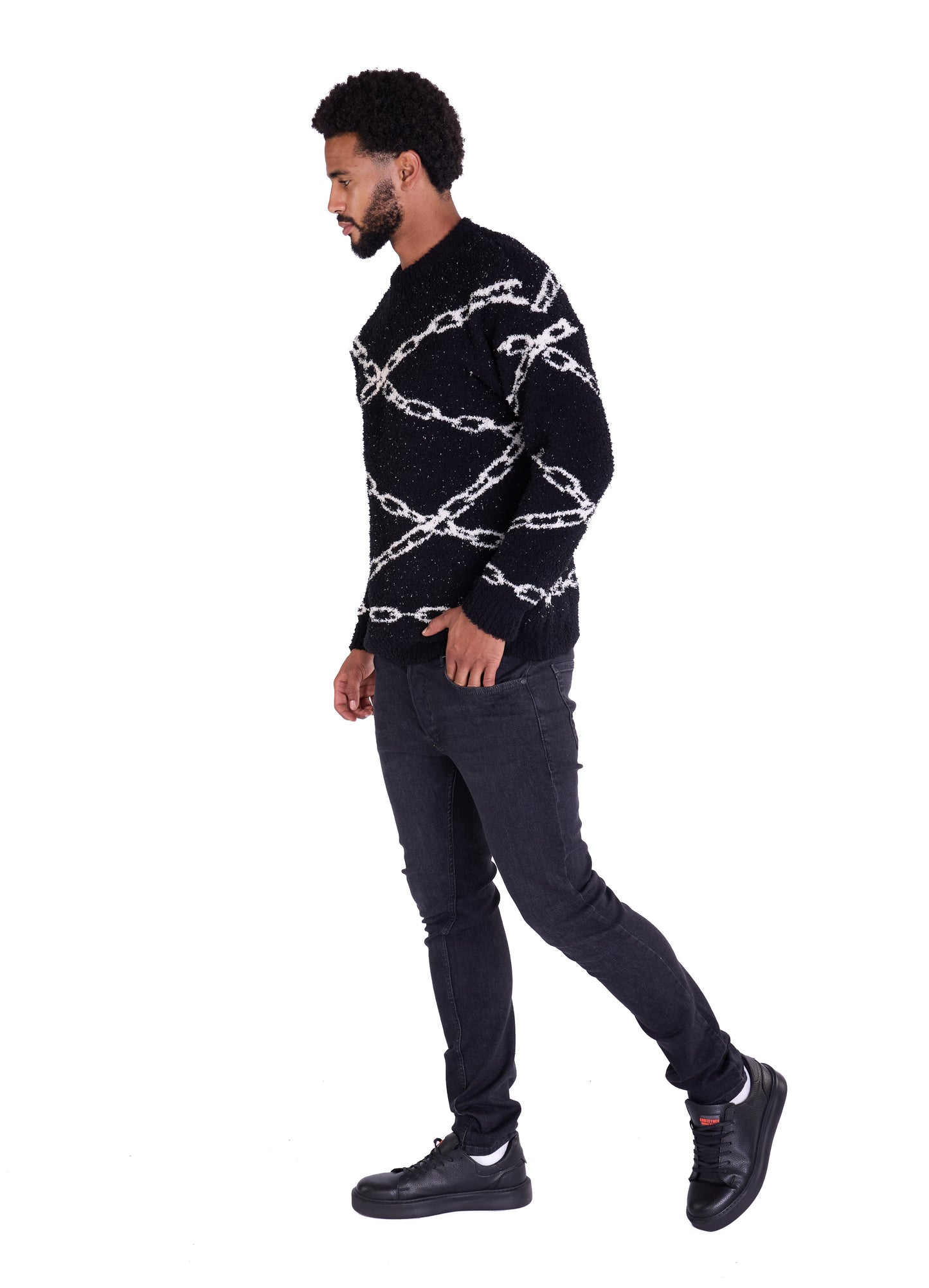 Warmer Strickpullover, Slim Fit mit Druck Modell DQ TK003, Beige und Schwarz