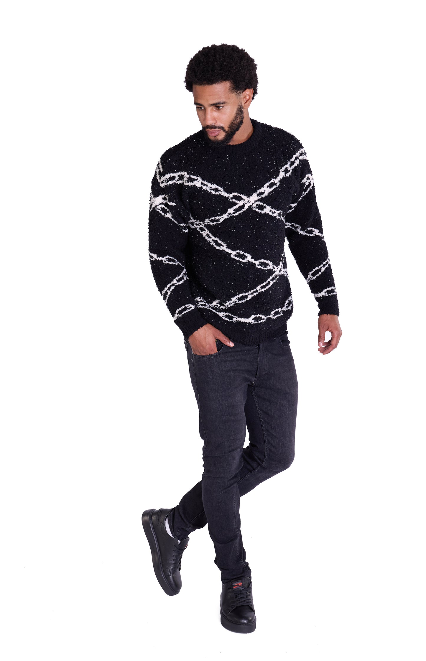 Warmer Strickpullover, Slim Fit mit Druck Modell DQ TK003, Beige und Schwarz