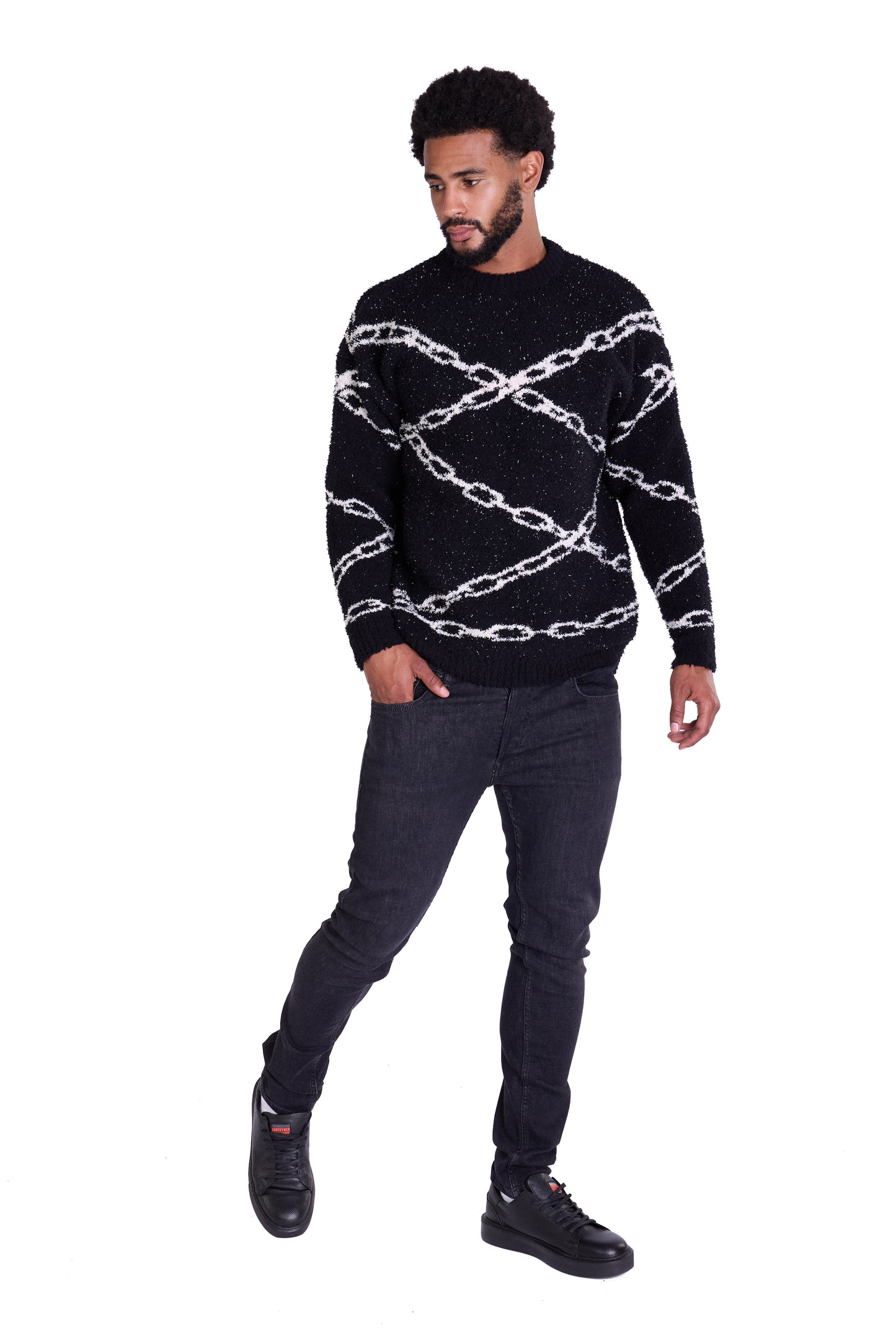 Warmer Strickpullover, Slim Fit mit Druck Modell DQ TK003, Beige und Schwarz