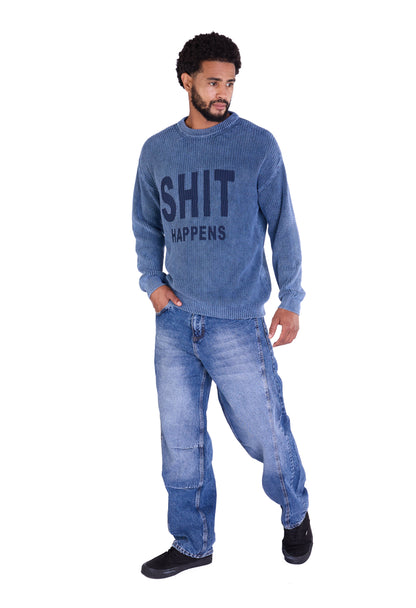 Strickpullover, Slim Fit mit Druck Modell DQ TK014, Blau und Schwarz