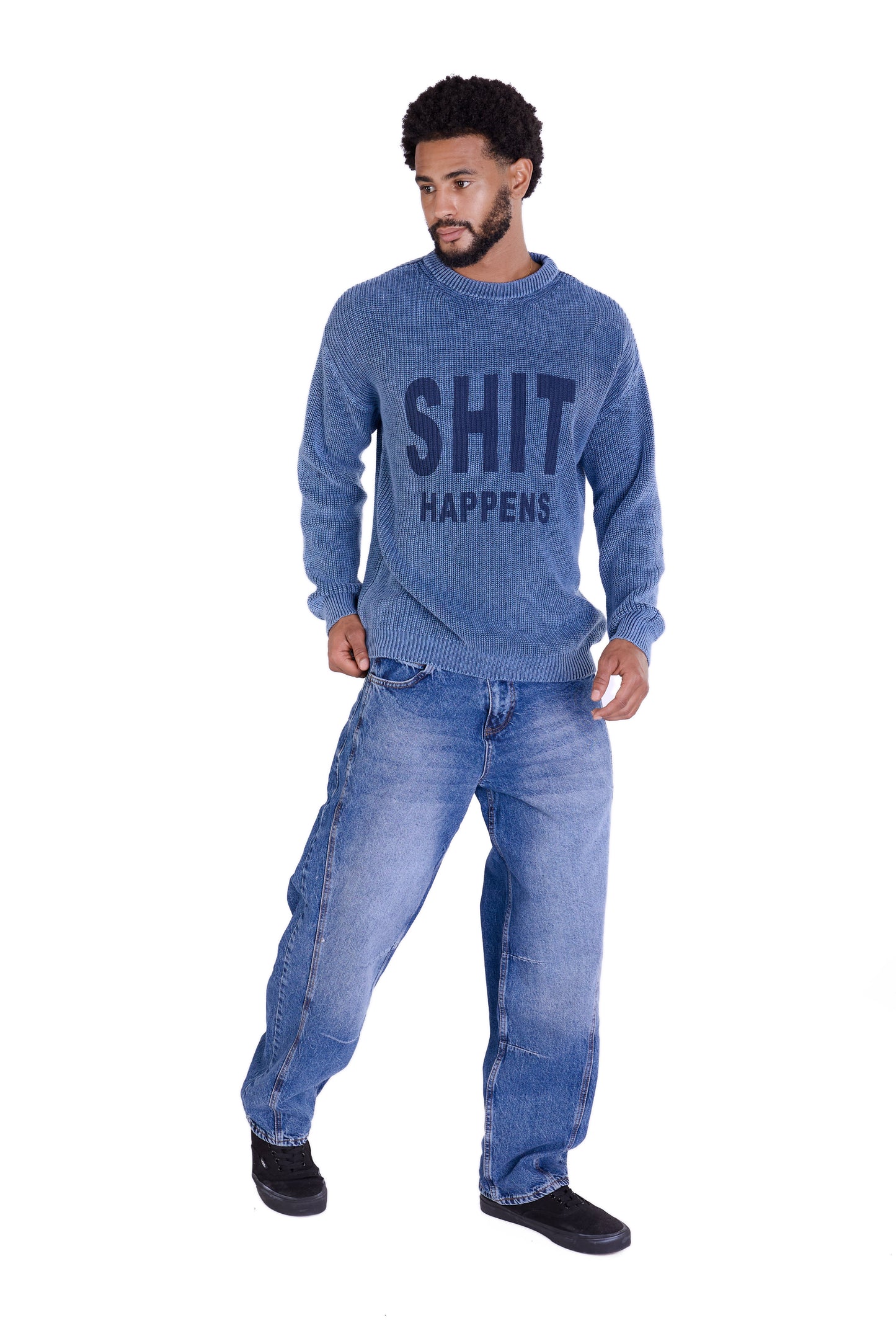 Strickpullover, Slim Fit mit Druck Modell DQ TK014, Blau und Schwarz