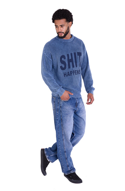 Strickpullover, Slim Fit mit Druck Modell DQ TK014, Blau und Schwarz