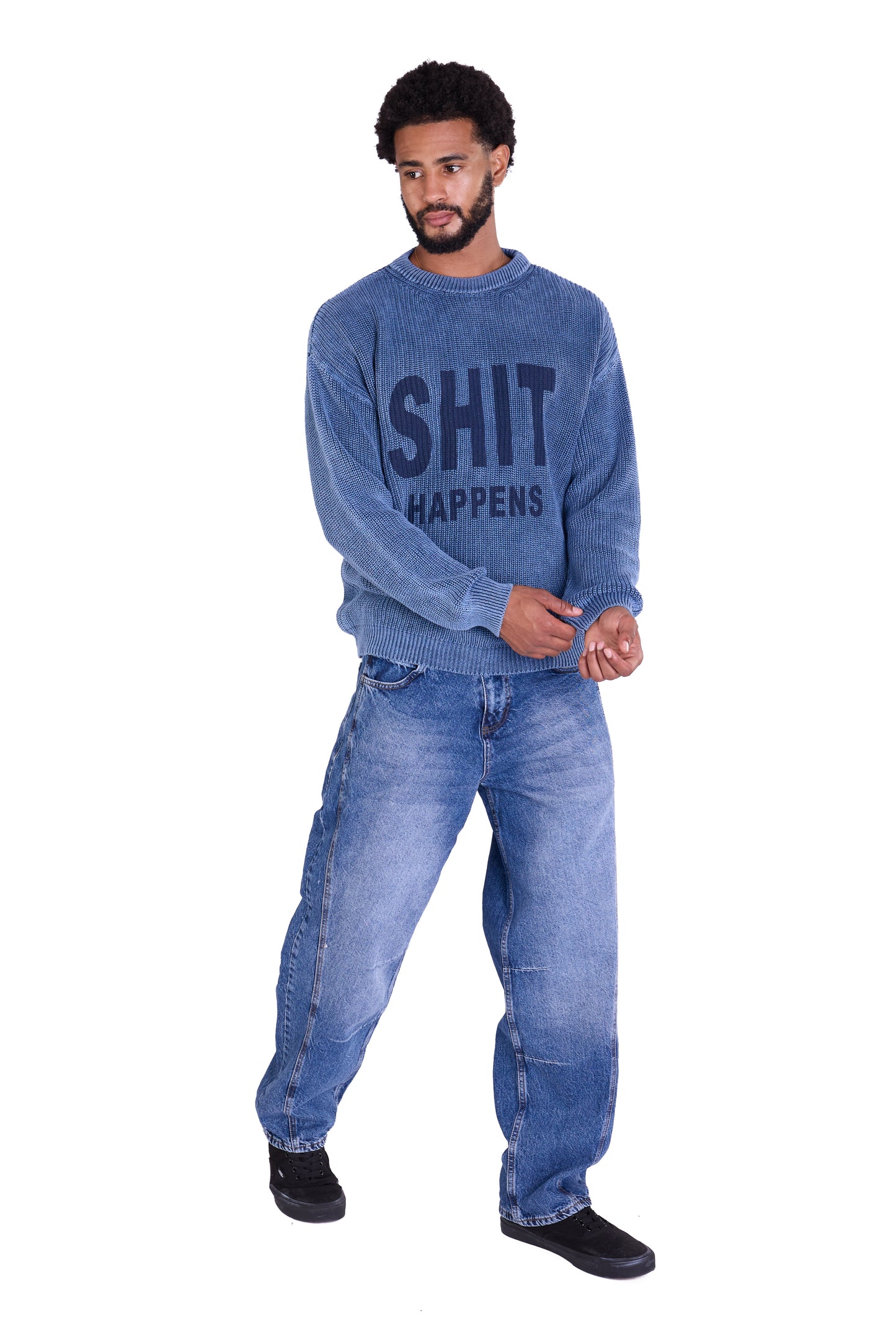 Strickpullover, Slim Fit mit Druck Modell DQ TK014, Blau und Schwarz