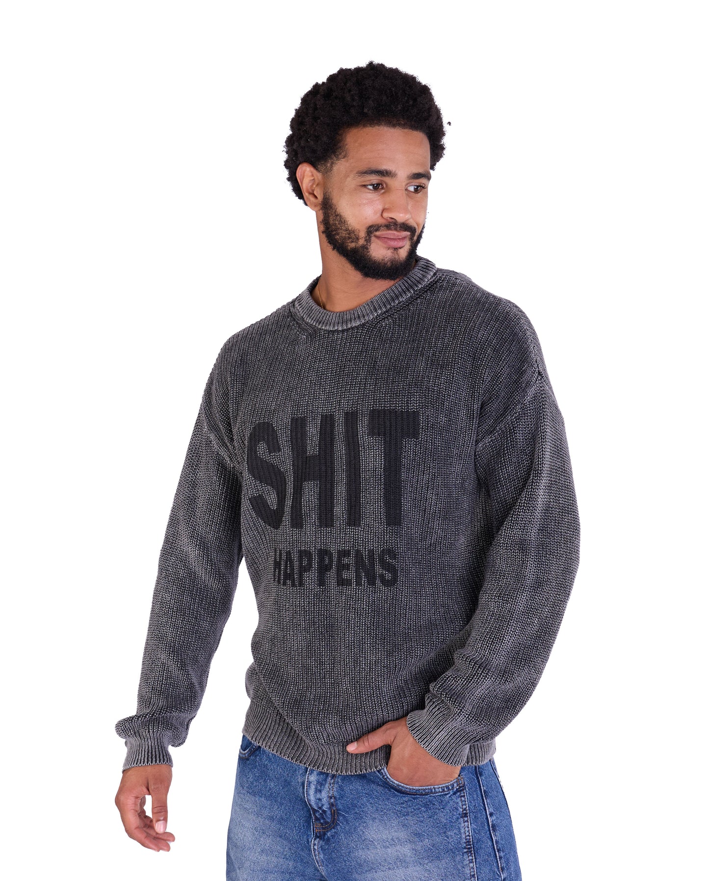 Strickpullover, Slim Fit mit Druck Modell DQ TK014, Blau und Schwarz