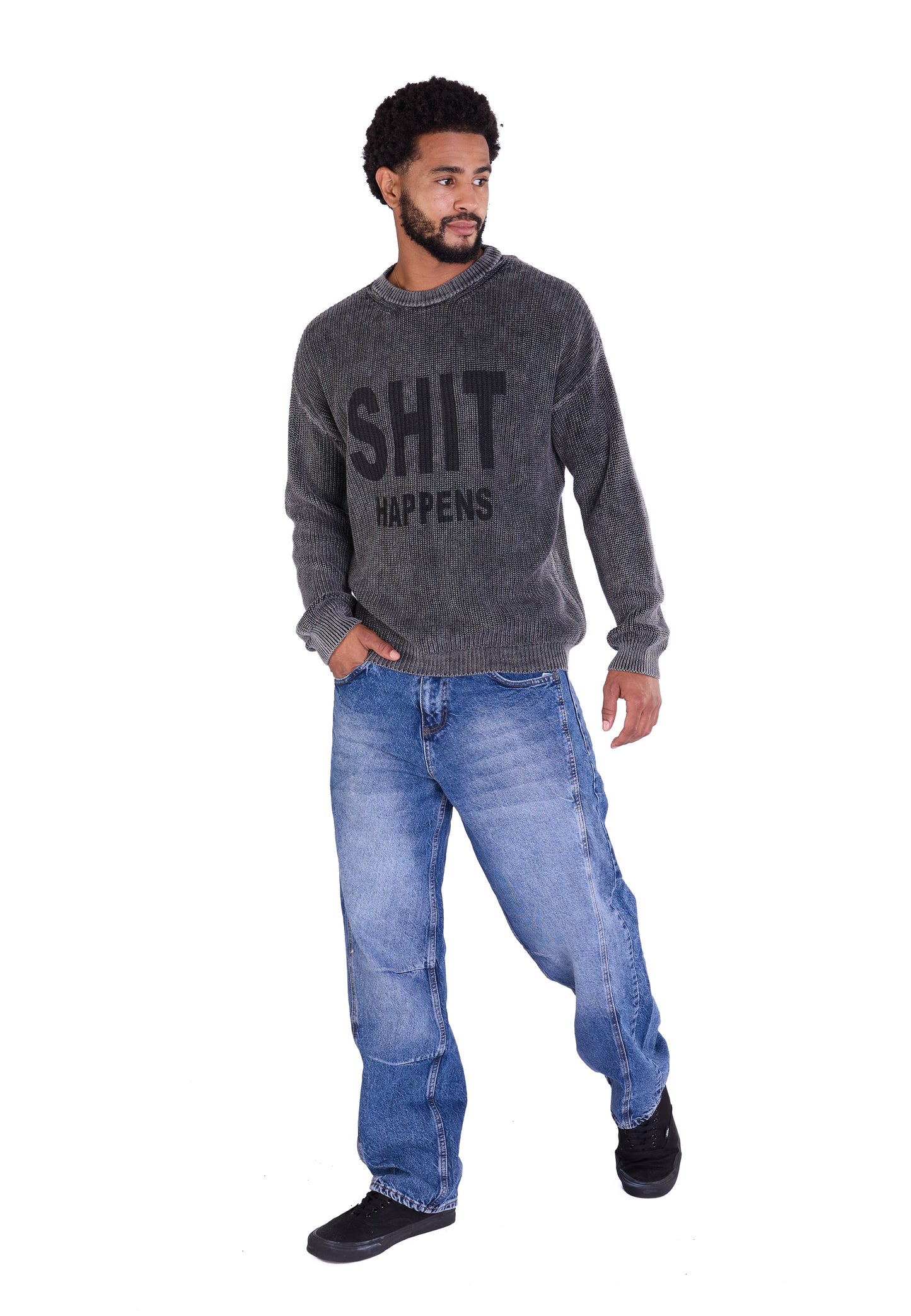 Strickpullover, Slim Fit mit Druck Modell DQ TK014, Blau und Schwarz