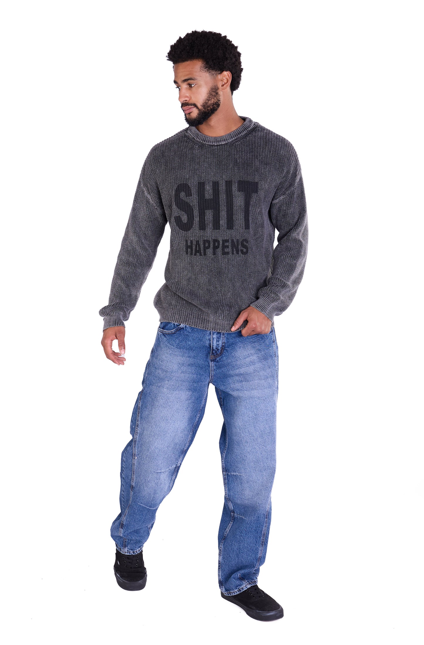 Strickpullover, Slim Fit mit Druck Modell DQ TK014, Blau und Schwarz