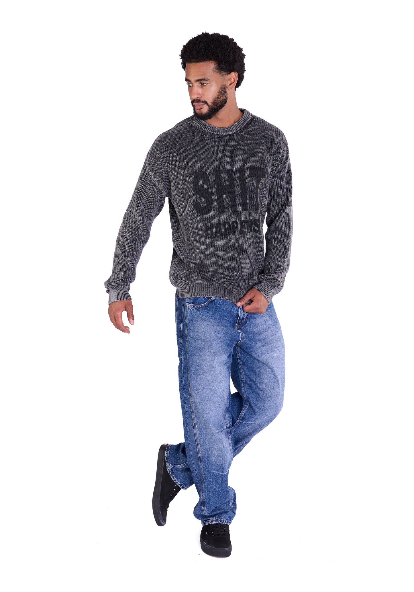 Strickpullover, Slim Fit mit Druck Modell DQ TK014, Blau und Schwarz