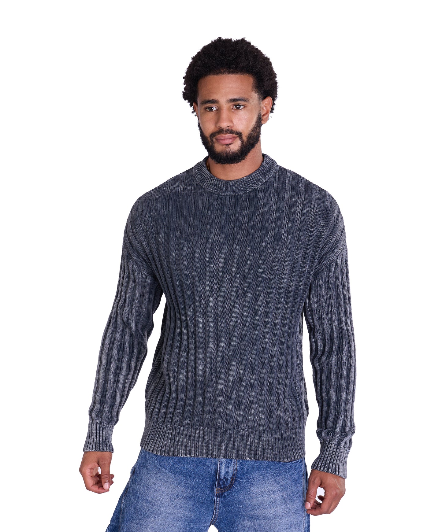 Strickpullover, in Batik-Look Slim Fit Modell DQ TK024, Grau und Schwarz