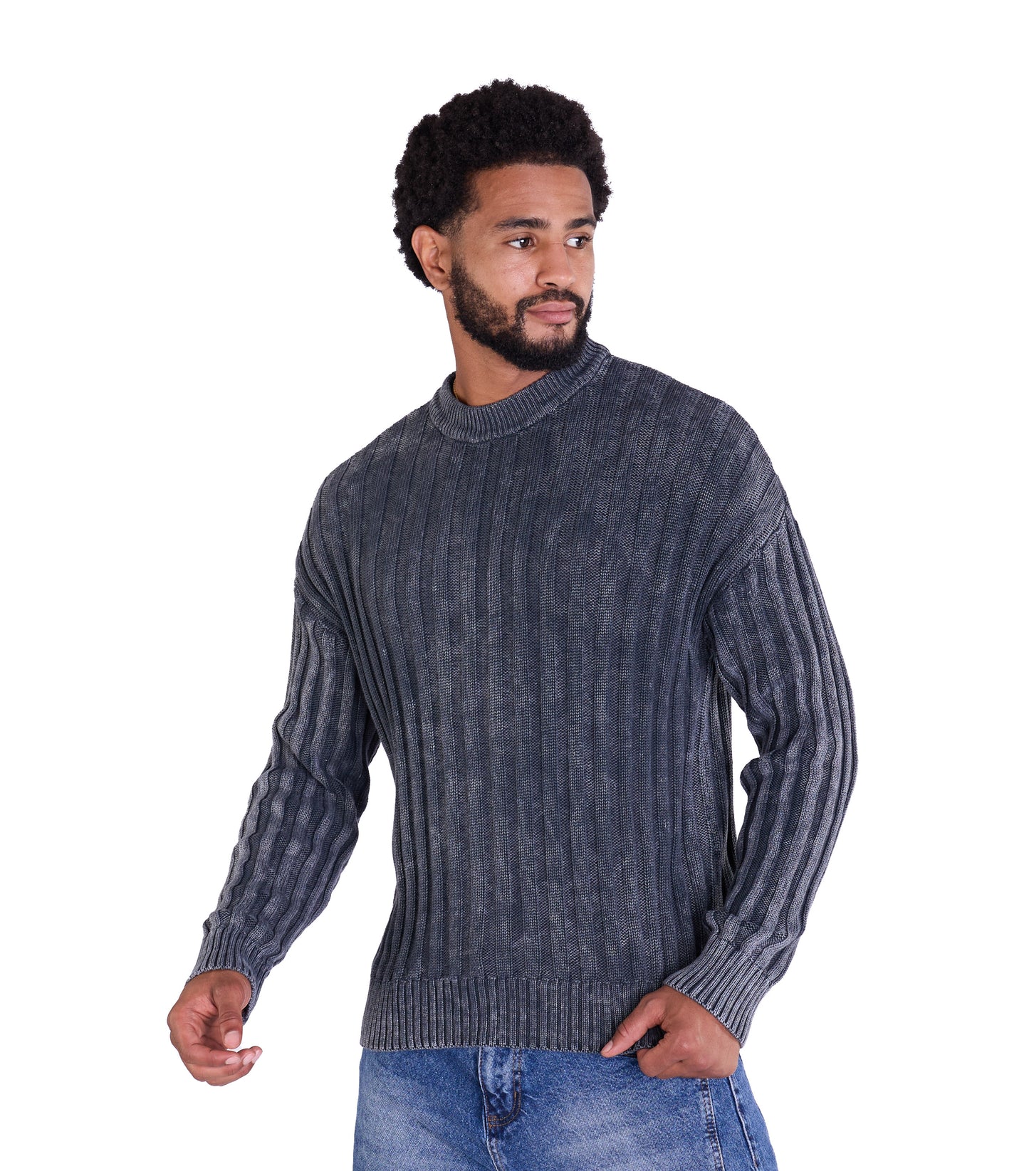 Strickpullover, in Batik-Look Slim Fit Modell DQ TK024, Grau und Schwarz