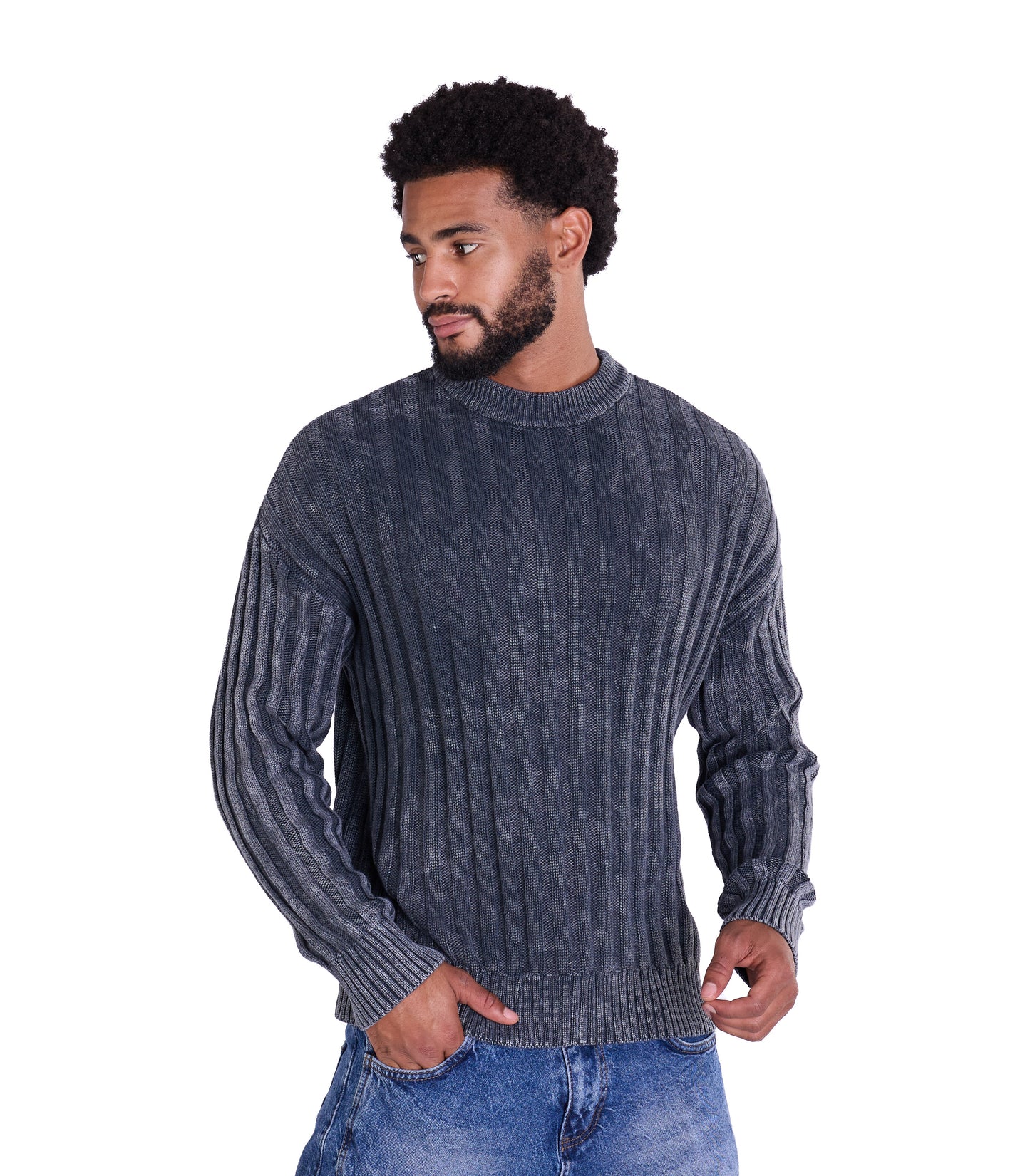 Strickpullover, in Batik-Look Slim Fit Modell DQ TK024, Grau und Schwarz