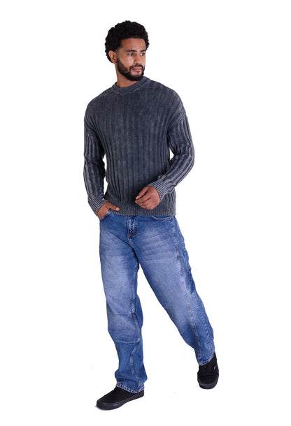 Strickpullover, in Batik-Look Slim Fit Modell DQ TK024, Grau und Schwarz