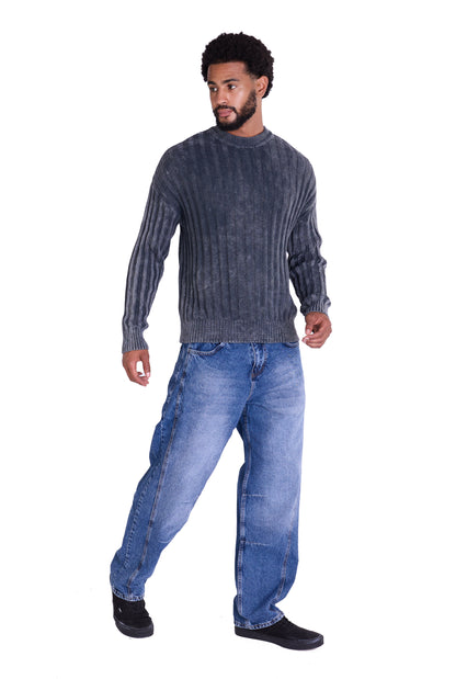 Strickpullover, in Batik-Look Slim Fit Modell DQ TK024, Grau und Schwarz